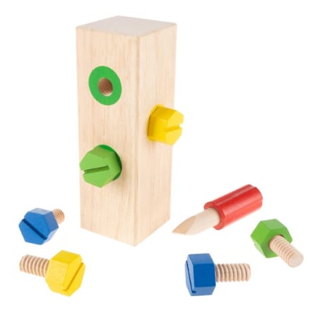 Toy Time Screw Block Toy Wooden Manipulative with Screwdriver, Motor Development Activity for Kids 722581NUG